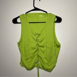 PacSun Neon Green Size Large Soft Tie Lace Up Front Cropped Tank Top Sleeveless